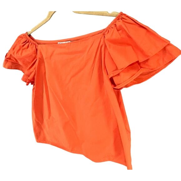 Alice + Olivia Loryn Blouse S Orange Poplin Off Shoulder Ruffle Top Boho Cottage - Picture 2 of 13